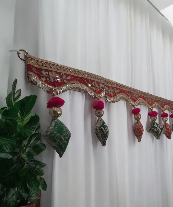 Handmade Swastik & Riddhi Siddhi Toran – Velvet Decorative Bandhanwar for Door with Beads, Mirrors & Embroidery 1Pc
