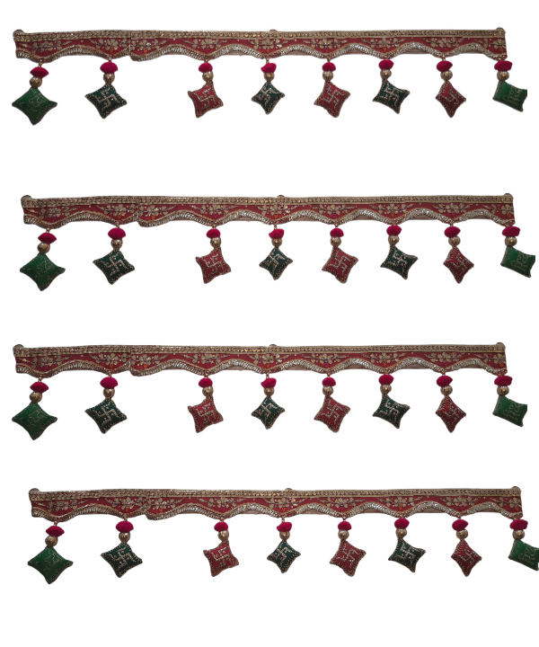 Handmade Swastik & Riddhi Siddhi Toran – Velvet Decorative Bandhanwar for Door with Beads, Mirrors & Embroidery 1Pc