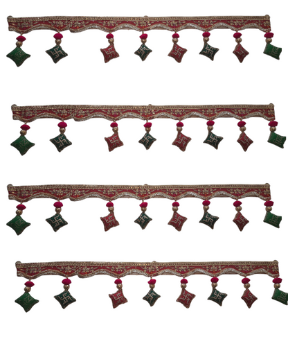 Handmade Swastik & Riddhi Siddhi Toran – Velvet Decorative Bandhanwar for Door with Beads, Mirrors & Embroidery 1Pc