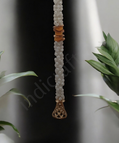 Mogra Inspired Door Hanging String – Elegant Floral Beaded Garland with Golden Bell 1Pair