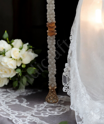 Mogra Inspired Door Hanging String – Elegant Floral Beaded Garland with Golden Bell 1Pair