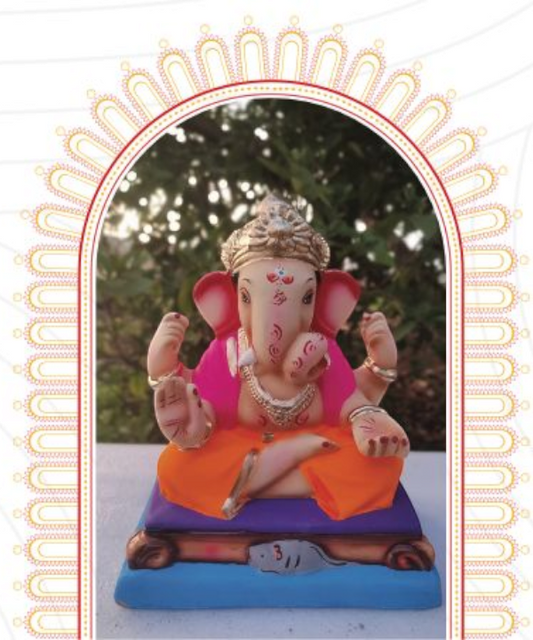 10" Eco-Friendly Clay Dagdusheth Ganesha Idol : HandPainted