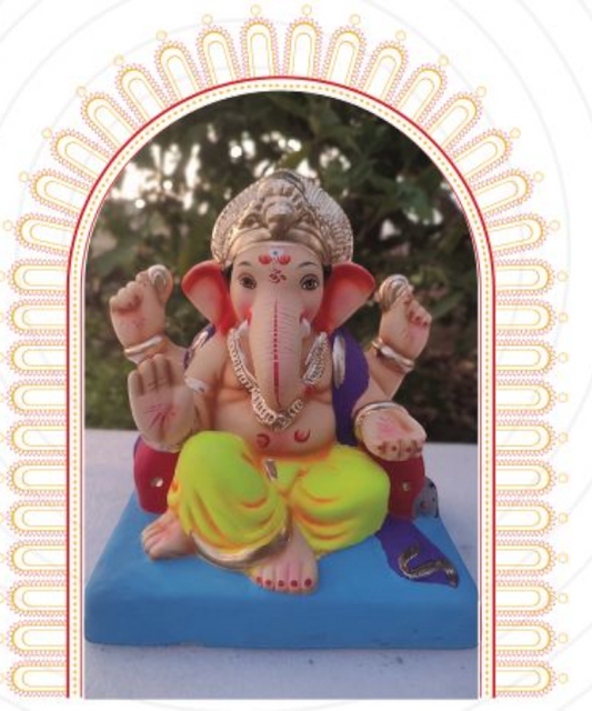 10" Eco-Friendly Clay Double Bolster Ganesha Idol : HandPainted
