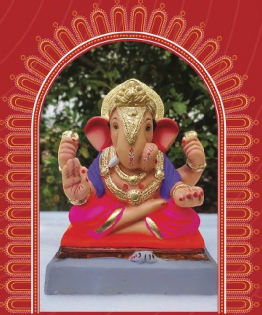 12" Eco-Friendly Clay Dagdusheth Ganpati Idol : HandPainted