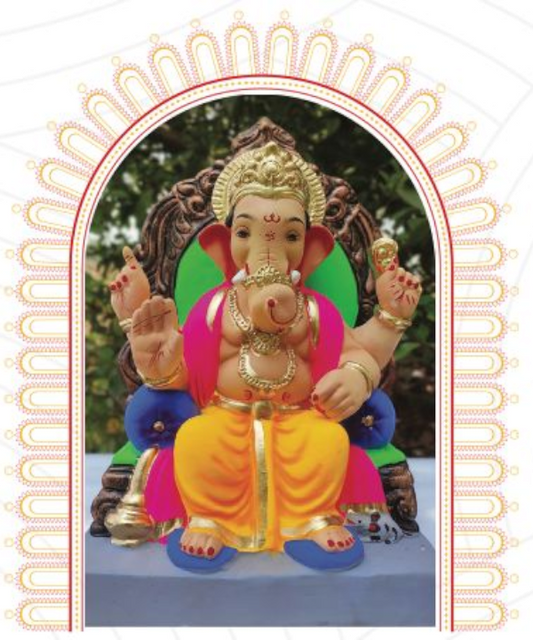 15" Painted Lalbaugcha Raja Style Ganpati Idol : HandPainted