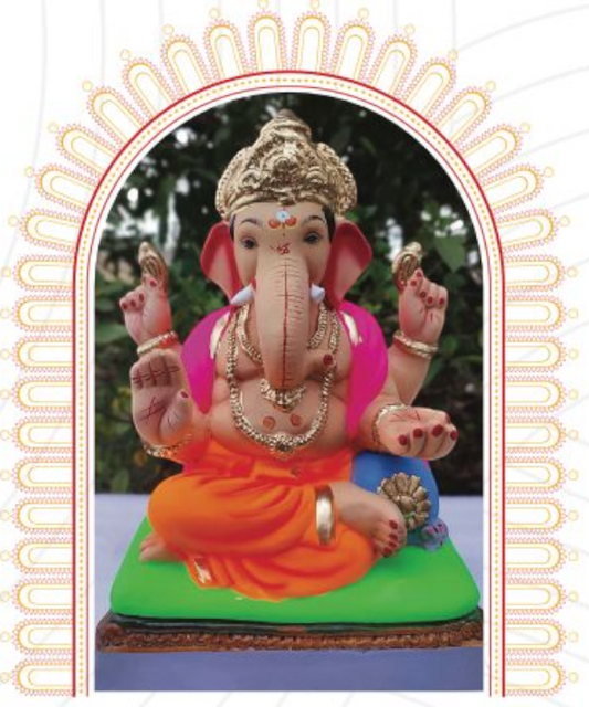 15" EcoFriendly Clay Single Bolster Ganpati Idol : HandPainted