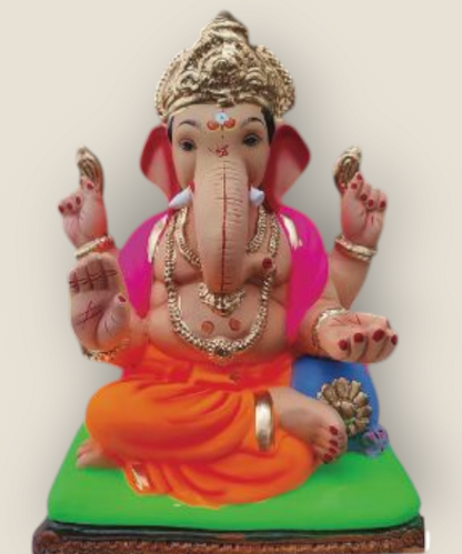15" EcoFriendly Clay Single Bolster Ganpati Idol : HandPainted