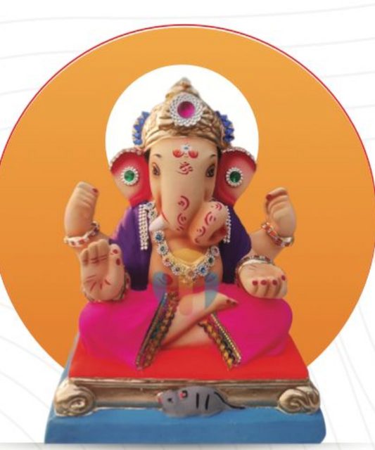10" Eco-Friendly Clay Dagdusheth Style Ganpati Idol : HandPainted,Diamond Work