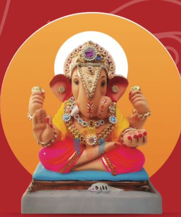 12" Eco-Friendly Clay Dagdusheth Style Ganpati Idol : HandPainted,Diamond Work