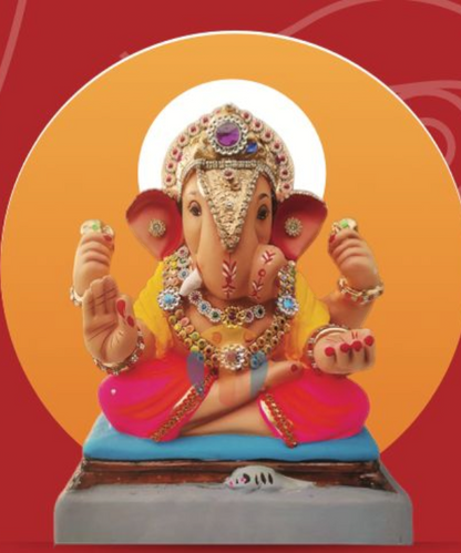 12" Eco-Friendly Clay Dagdusheth Style Ganpati Idol : HandPainted,Diamond Work