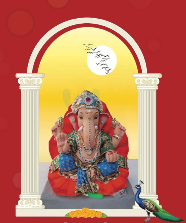 12" Eco-Friendly Clay Jaswant Style Ganpati Idol : HandPainted,Diamond,Cloth Work