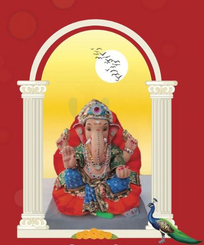 12" Eco-Friendly Clay Jaswant Style Ganpati Idol : HandPainted,Diamond,Cloth Work