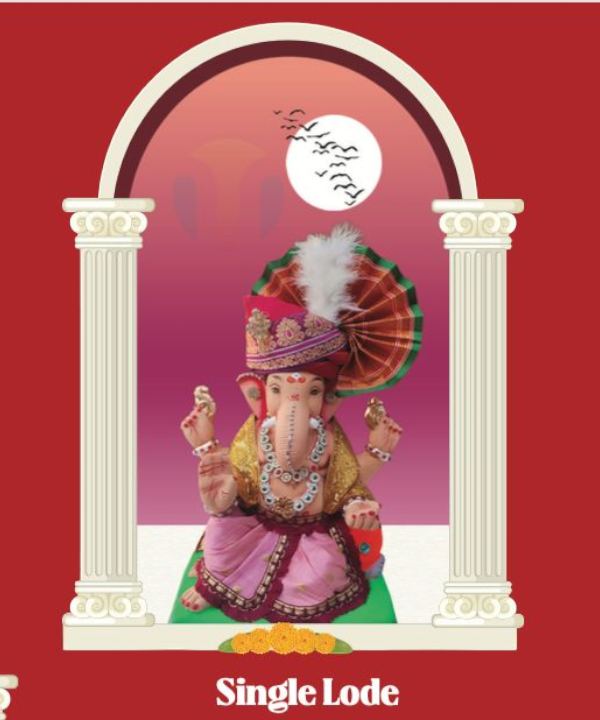 12" Eco-Friendly Clay Single Bolster Ganpati Idol : HandPainted,Diamond,Cloth Work