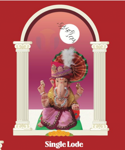 12" Eco-Friendly Clay Single Bolster Ganpati Idol : HandPainted,Diamond,Cloth Work