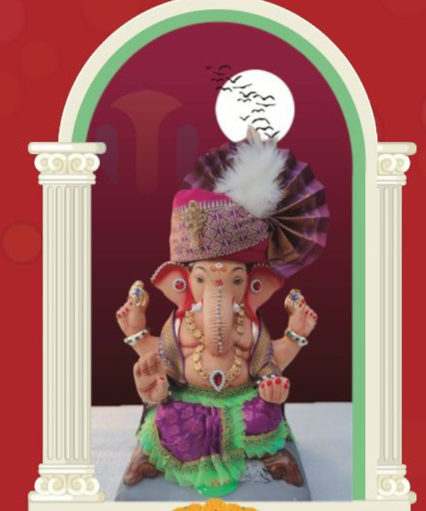 12" Eco-Friendly Clay Phetawala Ganpati Idol : HandPainted,Diamond Work,Cloth Work