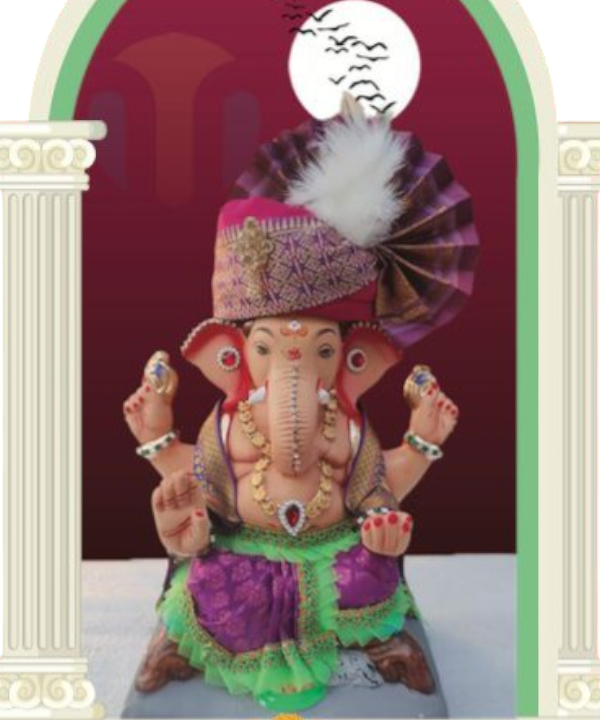 12" Eco-Friendly Clay Phetawala Ganpati Idol : HandPainted,Diamond Work,Cloth Work