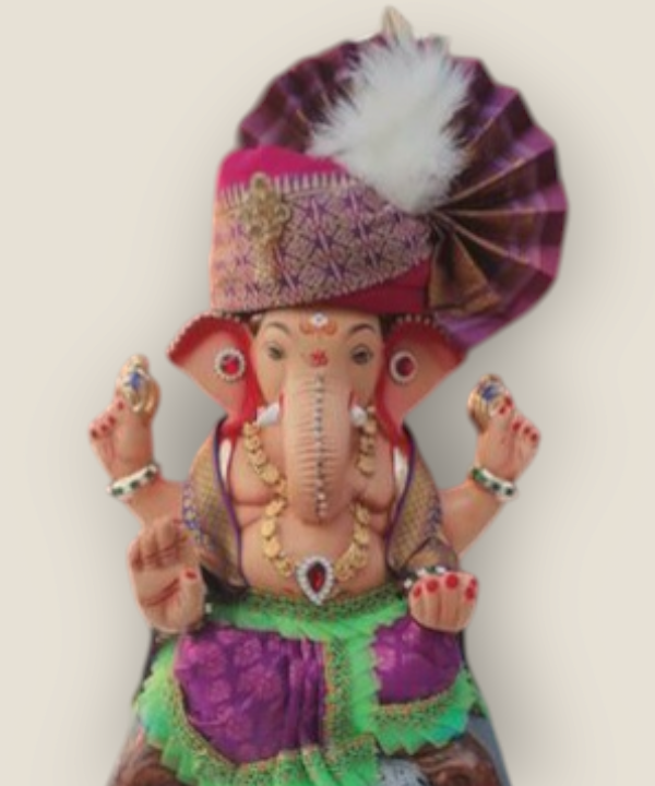 12" Eco-Friendly Clay Phetawala Ganpati Idol : HandPainted,Diamond Work,Cloth Work