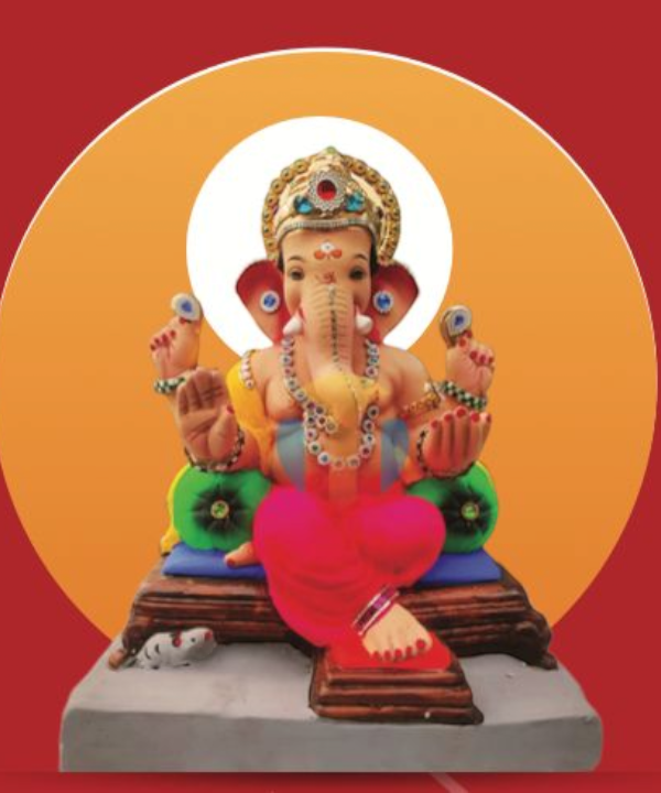 15" Eco-Friendly Clay Ganpati Idol : HandPainted,Diamond Work