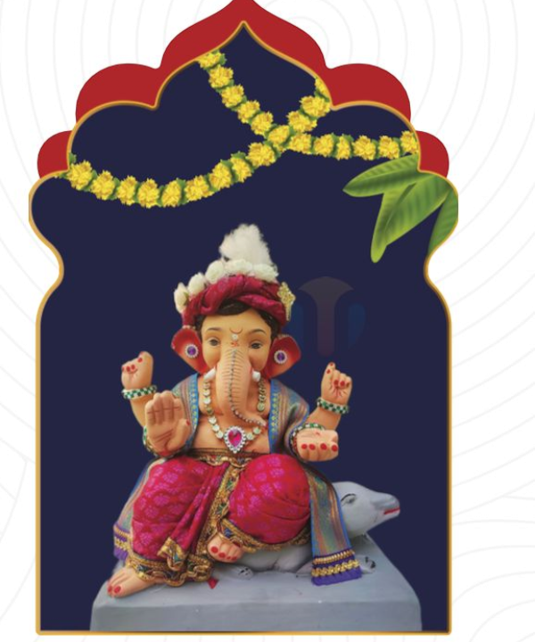 15" Eco-Friendly Clay Ganpati Idol : HandPainted,Diamond Work,Cloth Decoration