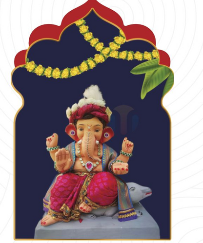 15" Eco-Friendly Clay Ganpati Idol : HandPainted,Diamond Work,Cloth Decoration