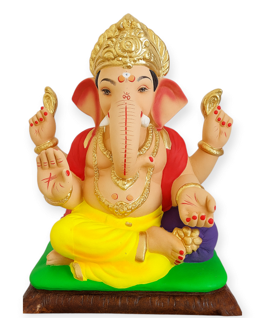 15" Eco-Friendly Clay Ganesha Idol : HandPainted