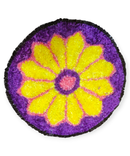 Yellow with Blue Lotus Rangoli Mat 1 Ft