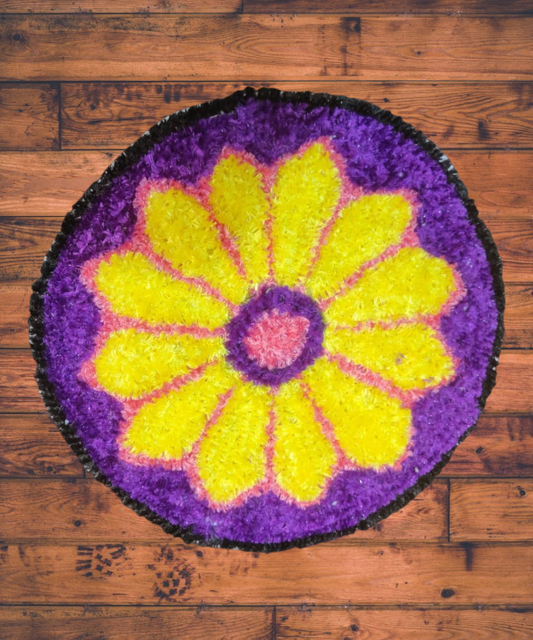 Yellow with Blue Lotus Rangoli Mat 1 Ft