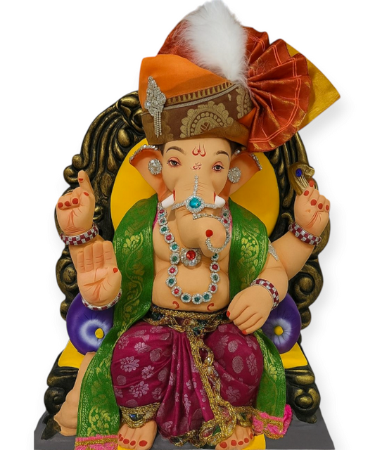 15" Painted Lalbaugcha Raja Style Ganpati Idol : HandPainted