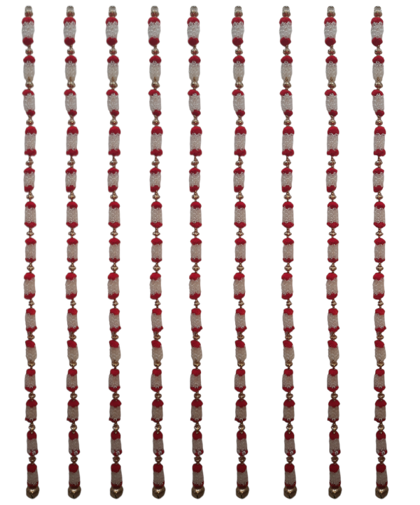 Artificial Jasmine Bud Garland with Pom-Poms & Bells – Decorative Toran for Home & Housewarming