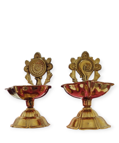 Brass Designer Diya Pair with Velvet Gift Box | Traditional Pooja Oil Lamp for Home Temple