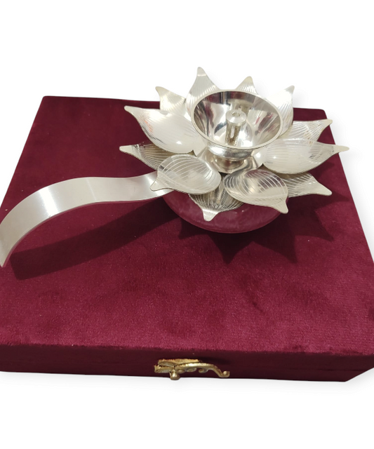 Elegant Lotus Shaped Pooja Diya – Silver Finish