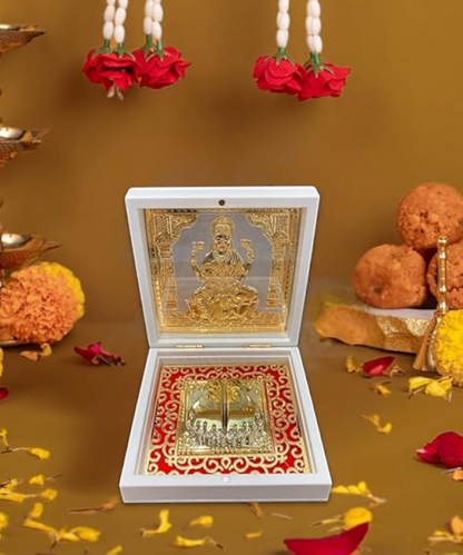 Lakshmi Ji Charan Paduka in Decorative Box, Charan Paduka with Lakshmi Idol for Pooja & Gifting