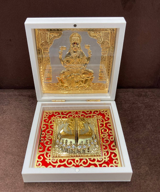 Lakshmi Ji Charan Paduka in Decorative Box, Charan Paduka with Lakshmi Idol for Pooja & Gifting