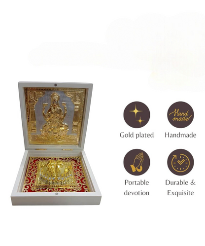 Lakshmi Ji Charan Paduka in Decorative Box, Charan Paduka with Lakshmi Idol for Pooja & Gifting