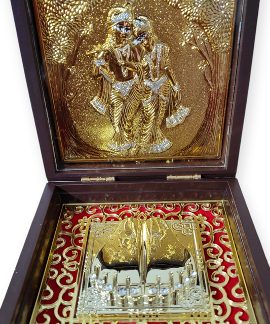 Radhe Shyam Charan Paduka in Decorative Box, Divine Krishna Radha Footprints for Pooja & Gifting