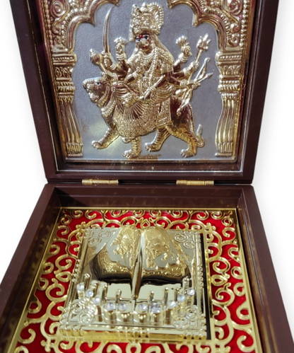 Mata Rani Charan Paduka in Decorative Box | Divine Durga Maa Footprints for Pooja & Gifting