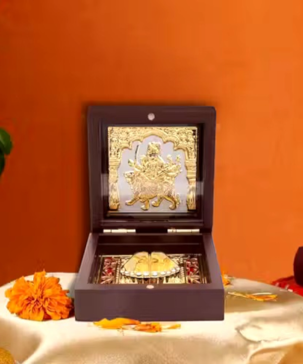 Mata Rani Charan Paduka in Decorative Box | Divine Durga Maa Footprints for Pooja & Gifting