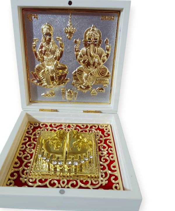 Lakshmi Ganesha Charan Paduka in Decorative Box, Auspicious Footprints for Wealth & Prosperity