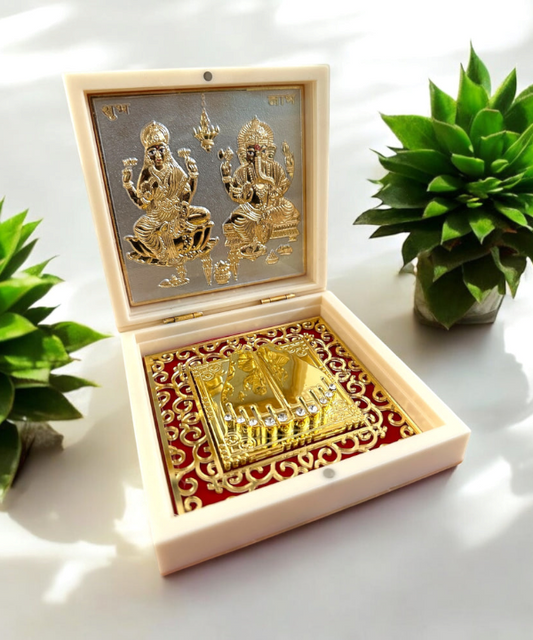 Lakshmi Ganesha Charan Paduka in Decorative Box, Auspicious Footprints for Wealth & Prosperity