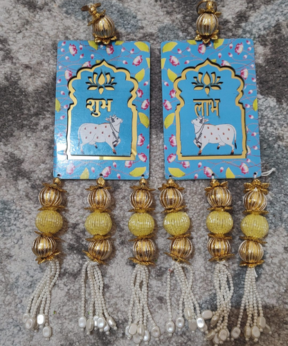 Shubh Labh Hanging Door/Wall Decor with Cow Design