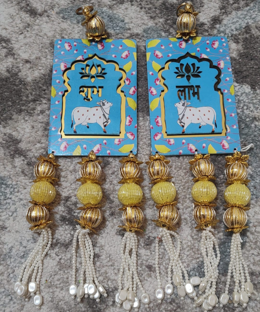 Shubh Labh Hanging Door/Wall Decor with Cow Design