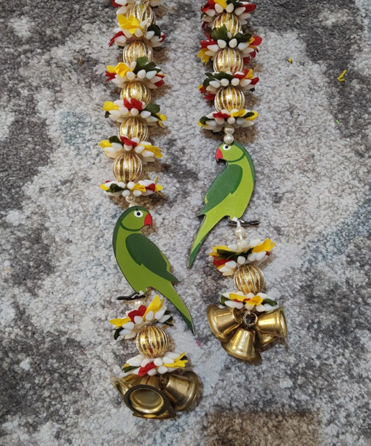Decorative Parrot Hanging Toran with Flowers & Bells