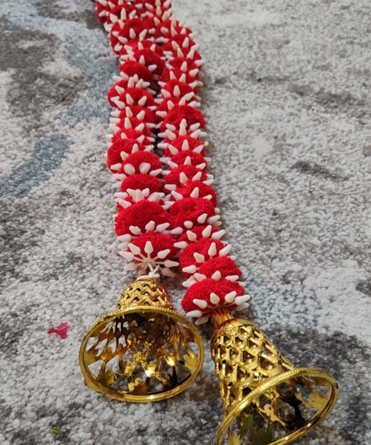 1 Pair" Red & White Artificial Garland with Golden Bells