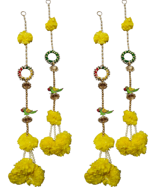 1 Pair Yellow Artificial Flower Latkan Pair with Parrot Design