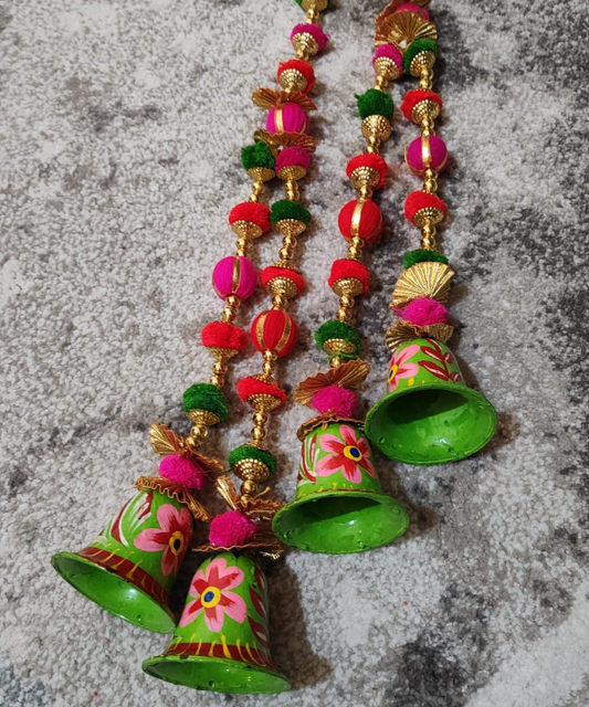 Colorful Decorative Latkan with Hand-Painted Green Bells – Door & Pooja Room Hanging