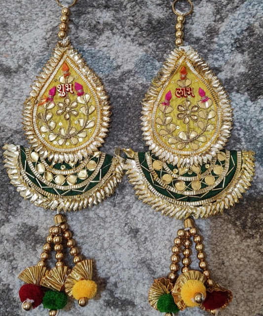 Shubh Labh Traditional Decorative Hanging Pair – Ethnic Beaded Wall Hanging for Door & Pooja Room (Set Of 2)