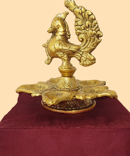 Peacock Diya Oil Lamp with Velvet Gift Box