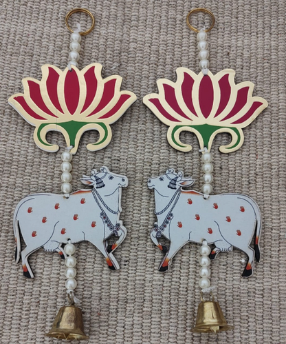Pack of 2 Lotus Cow Tassel Style Hanging with Bell
