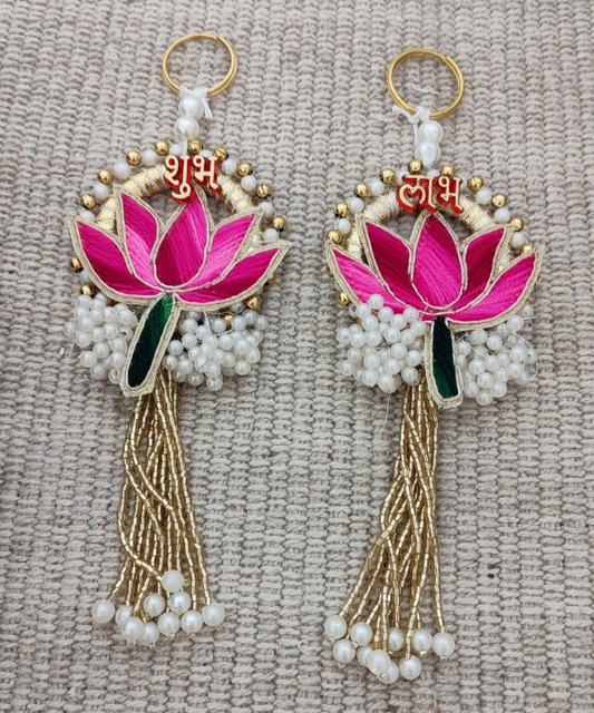 Shubh Labh Lotus Door Hanging Pair with Pearls & Beads – Auspicious Home Décor