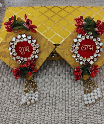 Shubh Labh Lotus Door Hanging Pair with Pearls & Beads